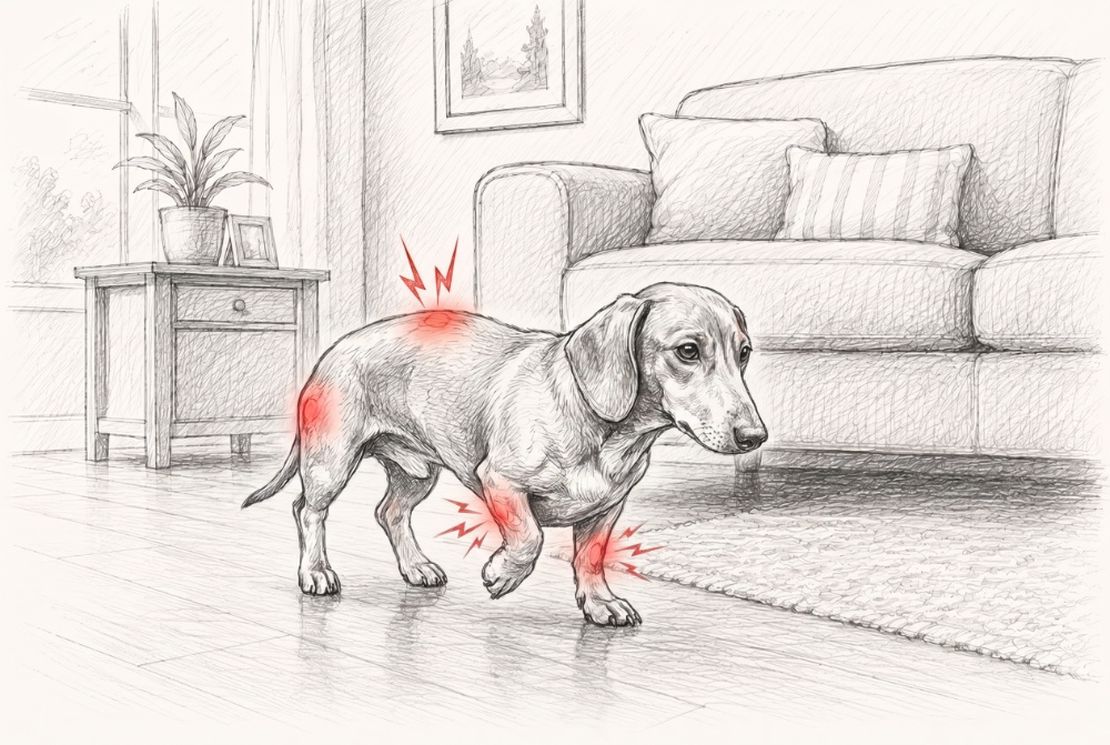 Dachshund resting after repeated jumping