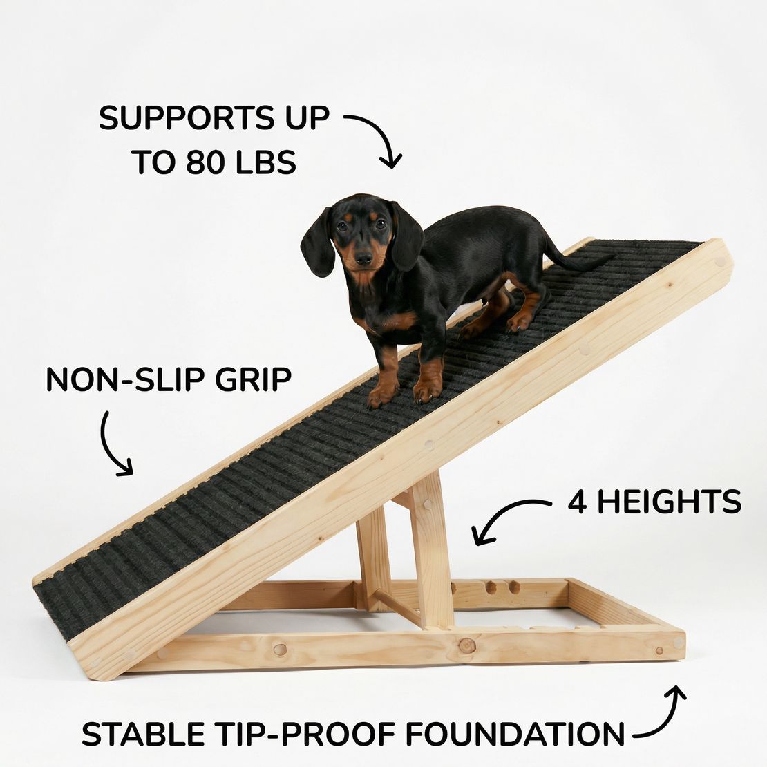 PawRamp shown at different adjustable heights